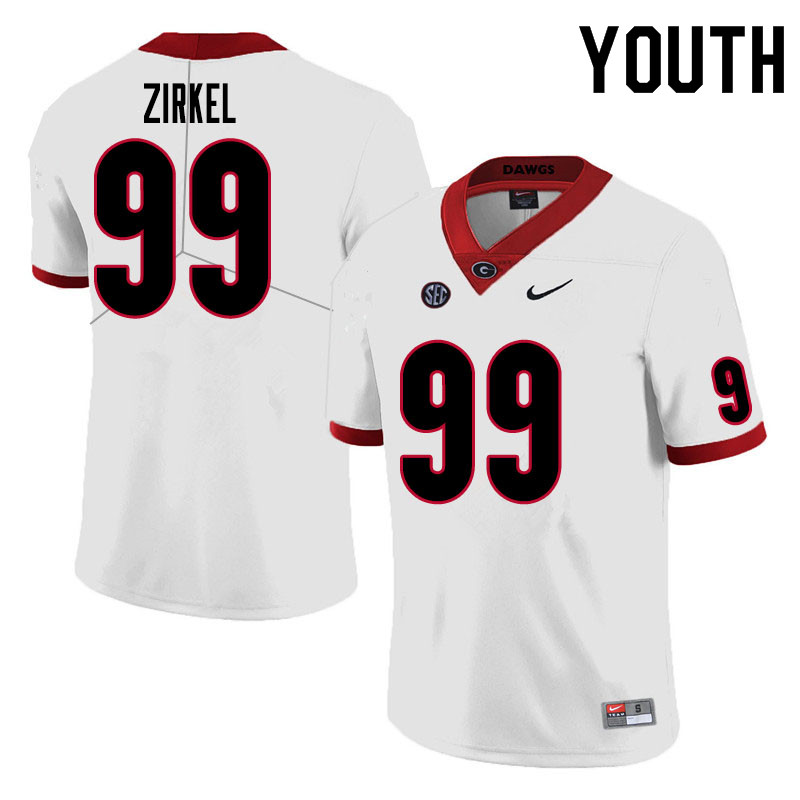 Youth #99 Jared Zirkel Georgia Bulldogs College Football Jerseys Sale-White - Click Image to Close